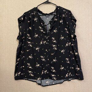 Buffalo by David Bitton Blouse Women's XXL Black Floral Short Sleeves